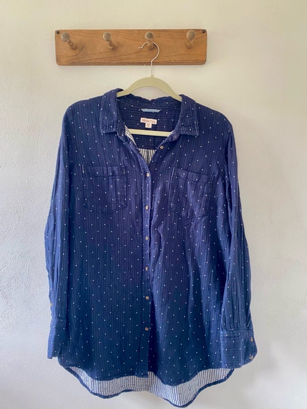 Merona Navy Dotted Long-Sleeve Button Down Shirt, 100 Cotton, XXL